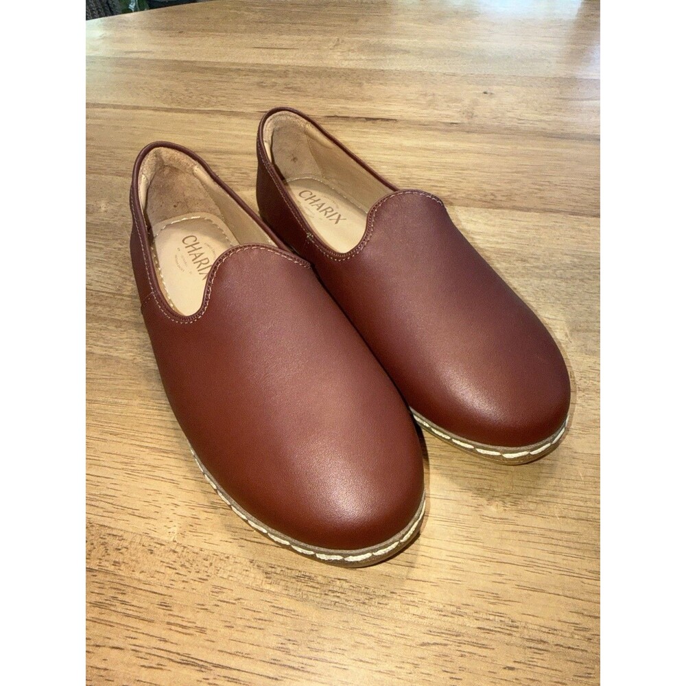 Charix Cognac Brown Leather Slip On Flats Shoes Women's Size 39 8.5/9 NEW No Box